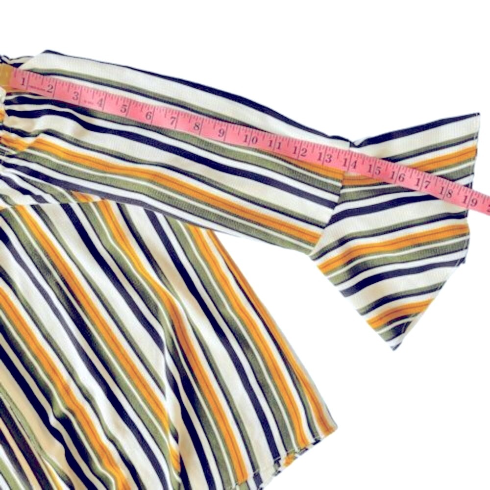 A. Byer Bell Sleeve Front Tie Boat Neck Striped Boho Blouse Top Medium - Picture 8 of 13
